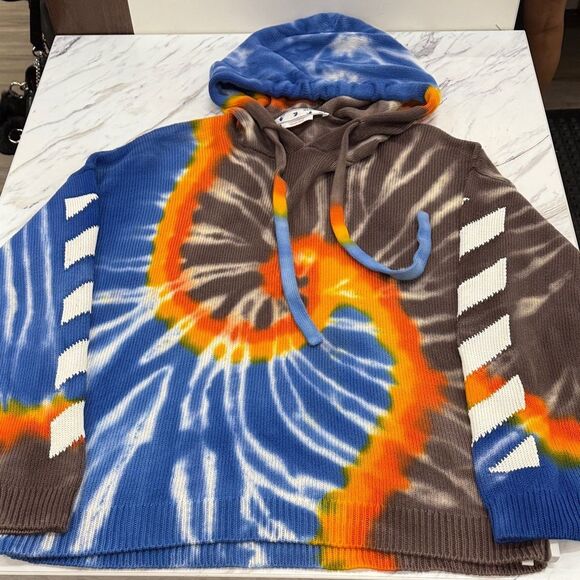 Off-White Tie-Dye Multicolor Knit Mens Hoodie - Picture 1 of 11